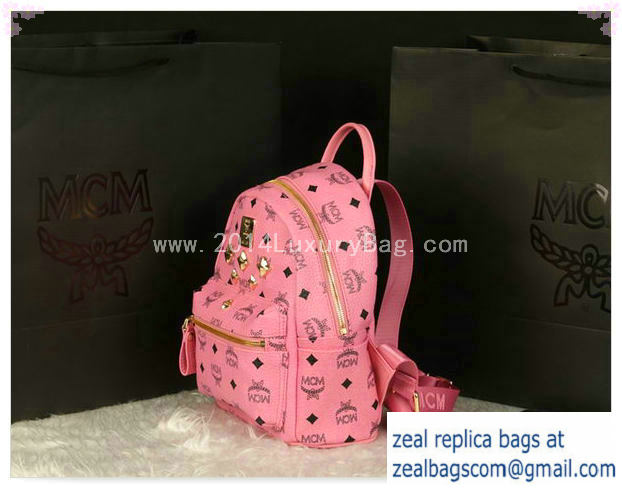 High Quality Replica MCM Stark Backpack Medium in Calf Leather 8003 Pink - Click Image to Close